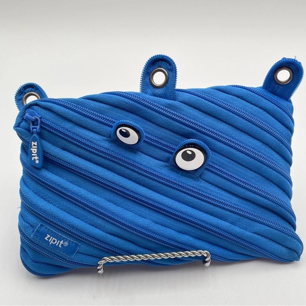 Zipit Blue Monster Pencil Case Pouch fun School Work Smile Kids